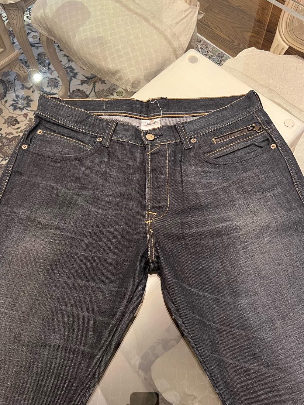 Zara Men's Slim Jeans in Dark Blue with Contrast Stitching
